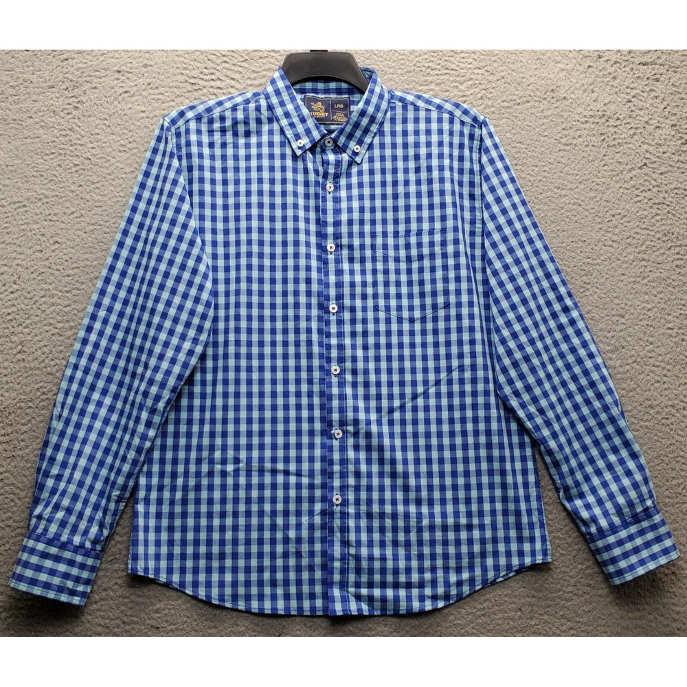 Rugby University Shirt Mens L Multi Gingham Stretch Long Sleeve Button-Down EUC